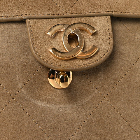 Suede Calfskin Souplissimo Maxi Flap Dark Beige