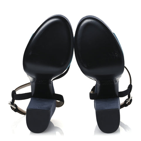 Suede Goatskin Calas Sandals 37.5 Vert Oxford Bleu Celeste Black