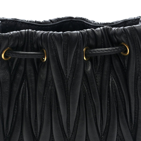 Nappa Matelasse Mini Drawstring Bucket Bag Black