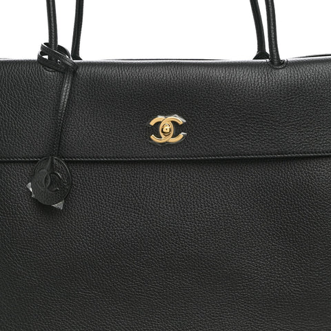 Grained Calfskin Large Urban Essentials Shopping Bag Black