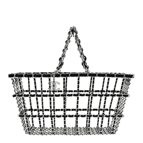 Brass Calfskin Large Grocery By Chanel Shopping Basket Silver