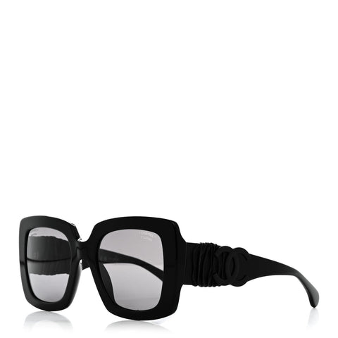 Acetate Calfskin Polarized Square Sunglasses 5474-Q Black