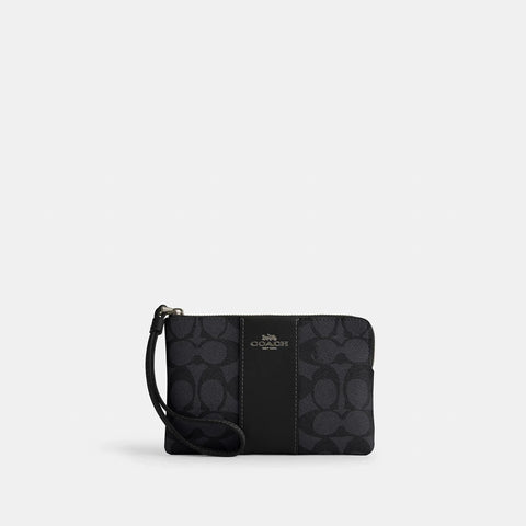 Coach Outlet Corner Zip Wristlet In Signature Canvas With Stripe