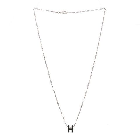 Lacquered Palladium Mini Pop H Pendant Necklace Black