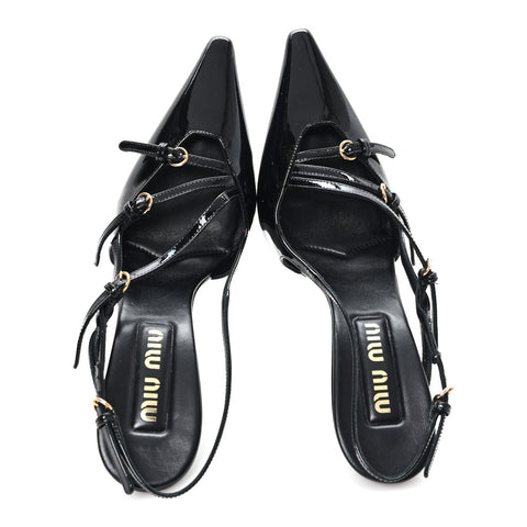 Vernice Buckle Slingback Pumps 38 Black