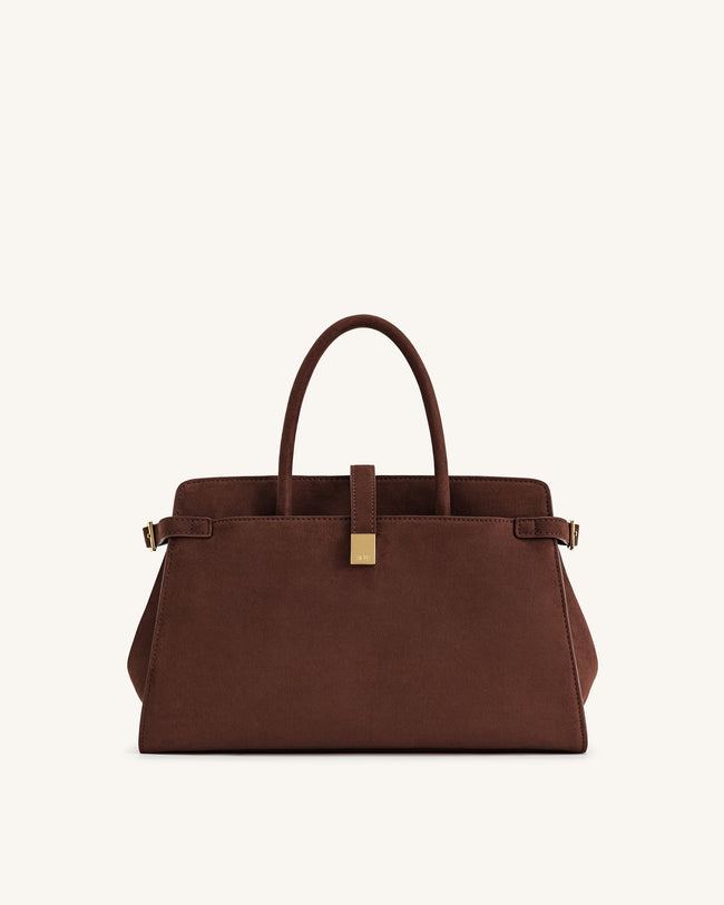 Saige Faux Suede Tote Bag - Brown Hover Image