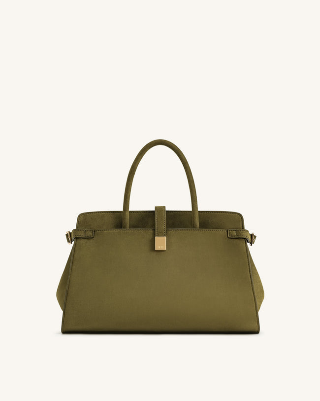 Saige Faux Suede Tote Bag - Olive Green Hover Image