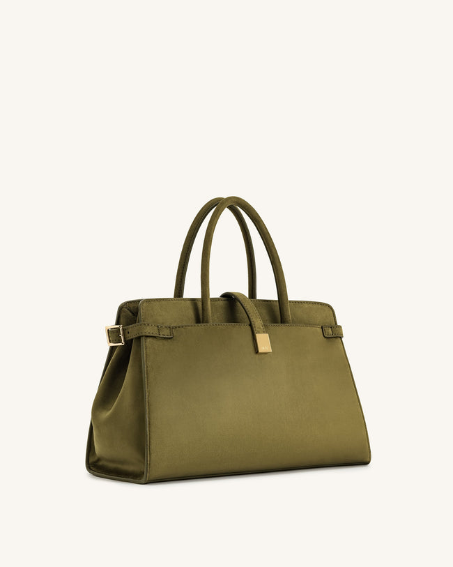 Saige Faux Suede Tote Bag - Olive Green Main Image