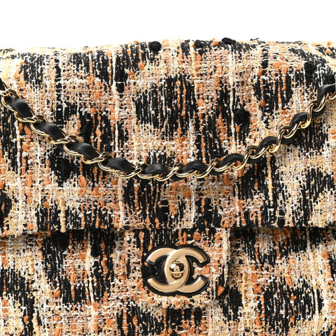 Tweed Mixed Fibers Leopard Print Small Souplissimo Maxi Flap Brown Black White