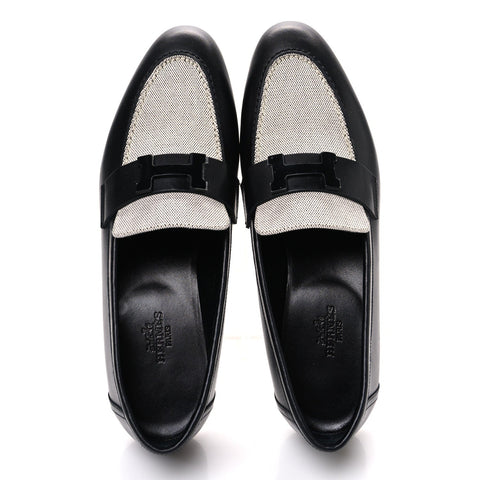Toile De Coton Calfskin Womens Paris Loafers 37 Black Prunoir