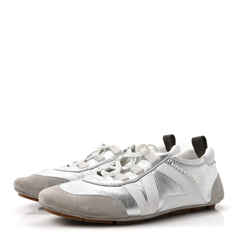 Metallic Grained Calfskin Womens LV Sneakerina 38 Silver