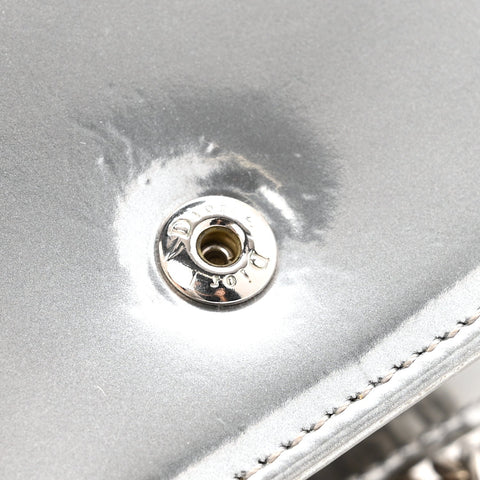 Metallic Patent Micro-Cannage Baby Diorama Flap Bag Silver