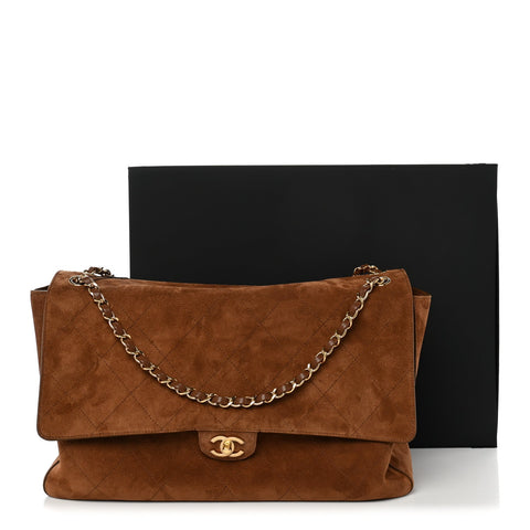 Suede Calfskin Souplissimo Maxi Flap Camel