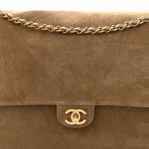 Suede Calfskin Souplissimo Maxi Flap Dark Beige