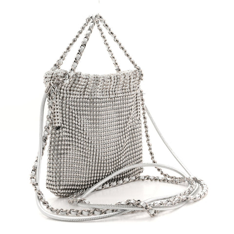 Crystal Embellished Metallic Lambskin Mini Chanel 22 Silver
