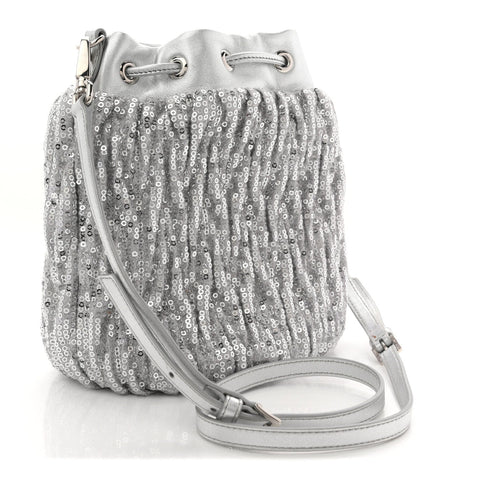 Paillettes Mate Bucket Bag Argento