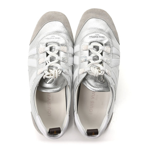 Metallic Grained Calfskin Womens LV Sneakerina 38 Silver