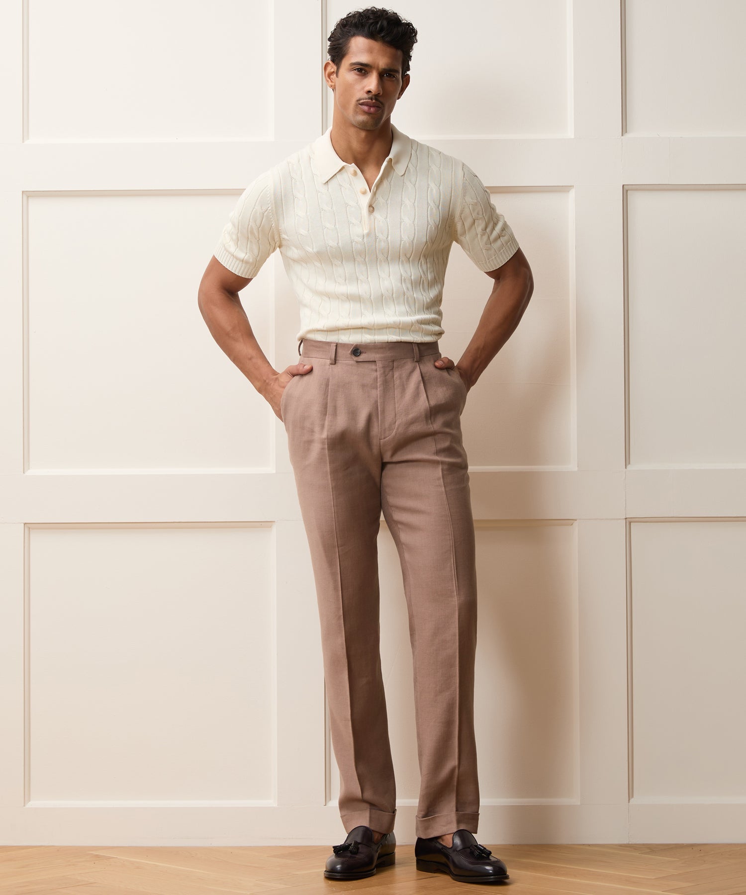 Italian Cotton Cable Sweater Polo