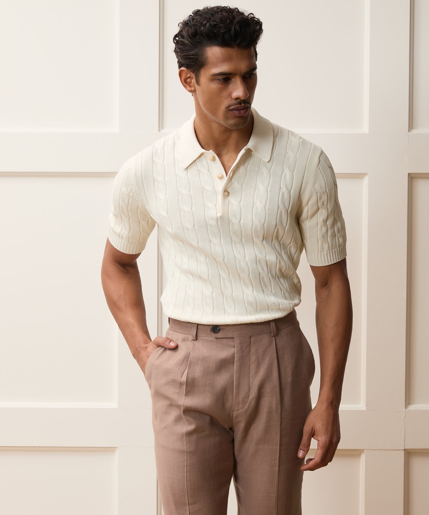 Italian Cotton Cable Sweater Polo