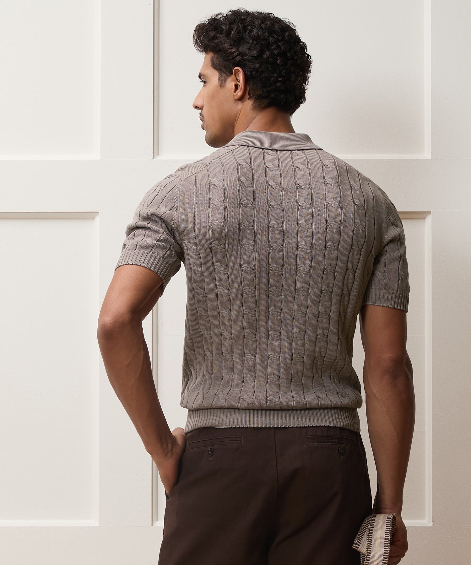Italian Cotton Cable Sweater Polo