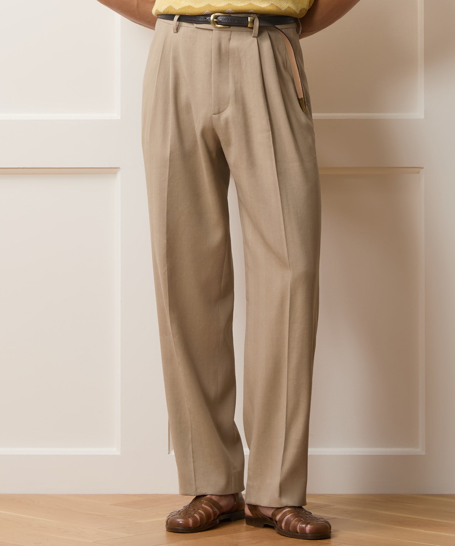 Italian Linen-Silk Herringbone Wythe Trouser