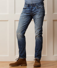 Slim Japanese Selvedge Stretch Jean in Distressed Wash
