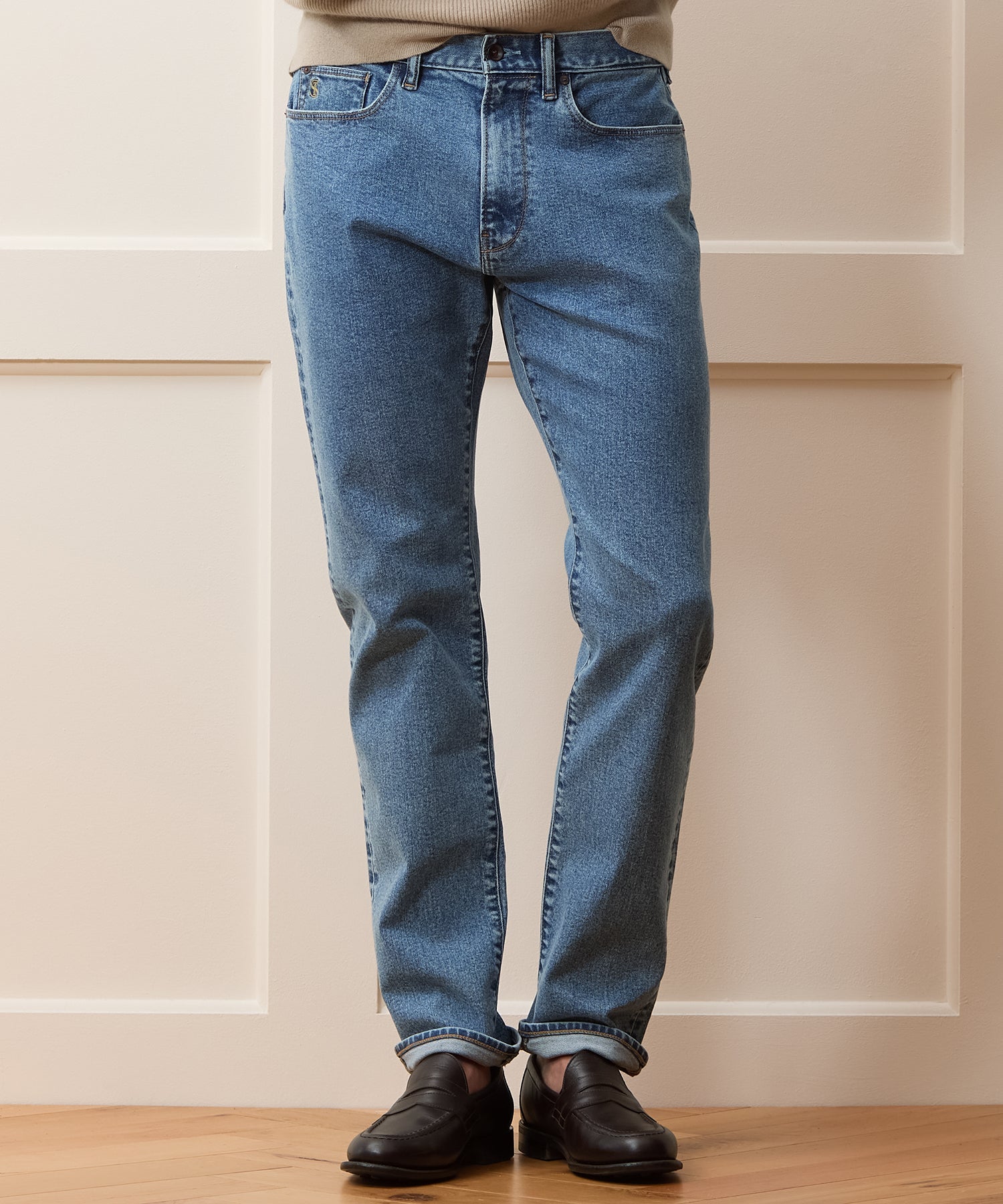 High-Rise Slim Stretch Jean in Washed Blue