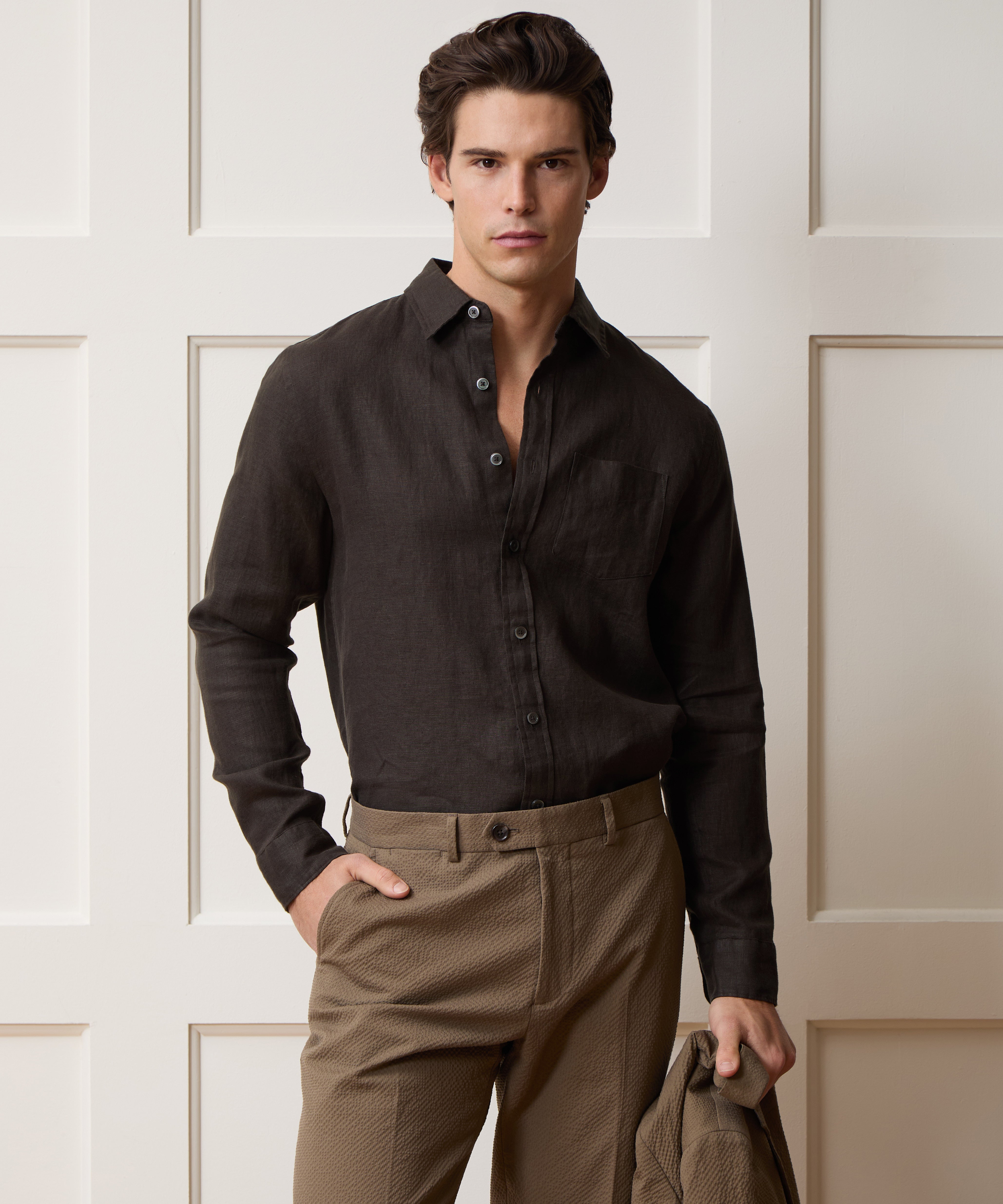 Slim Sea Soft Irish Linen Point Collar Shirt