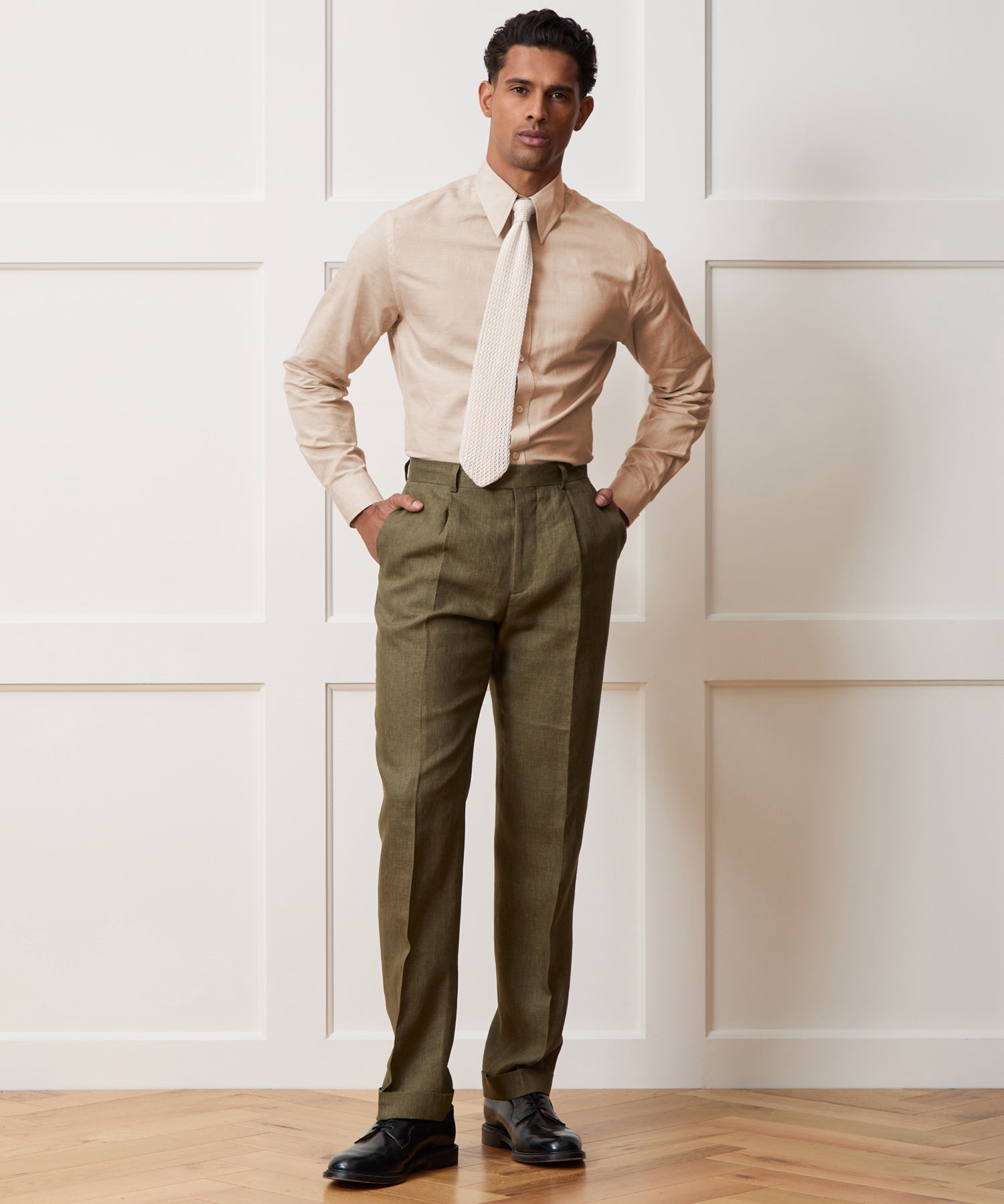 Italian Cotton-Linen Long Point Collar Dress Shirt