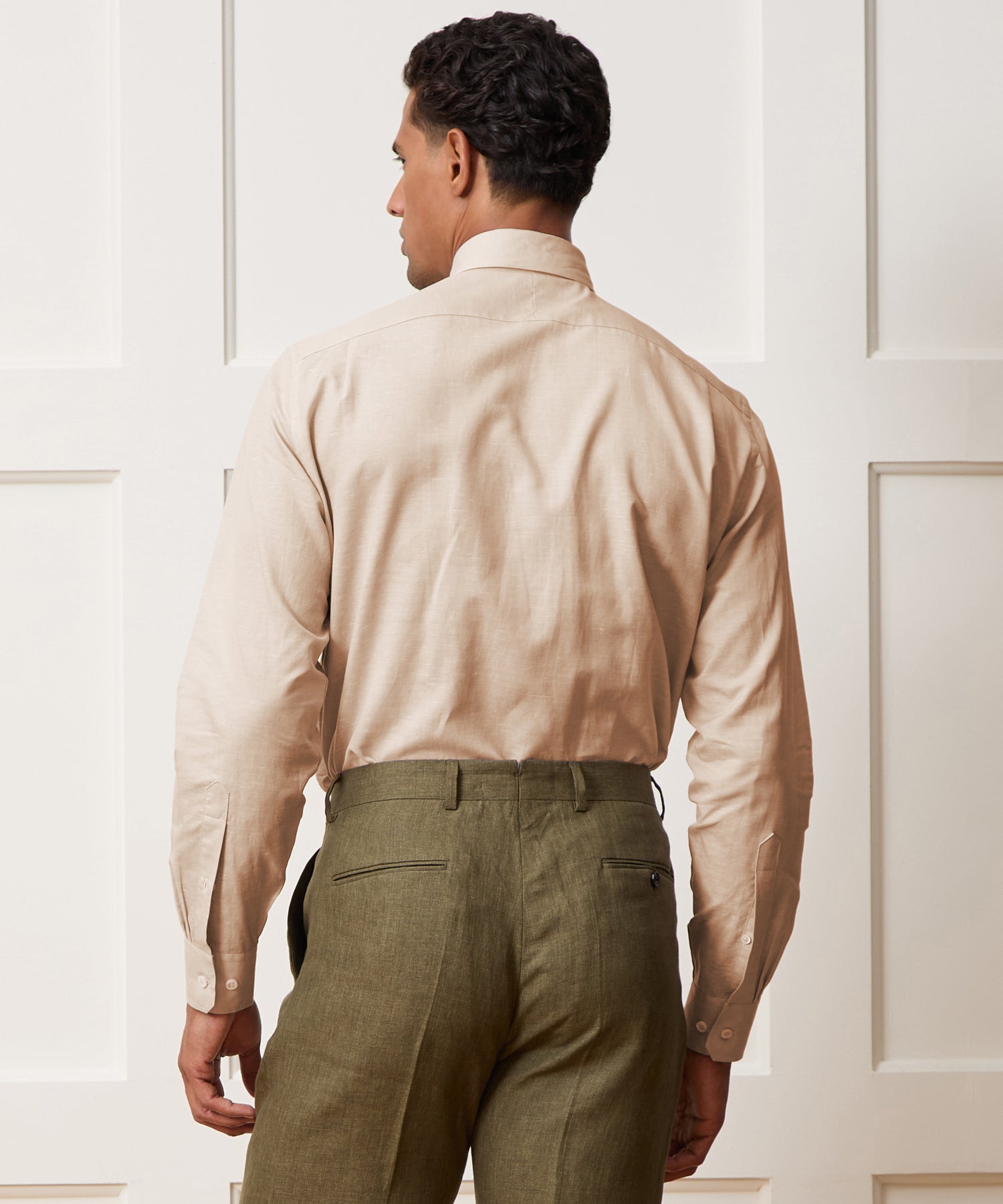 Italian Cotton-Linen Long Point Collar Dress Shirt