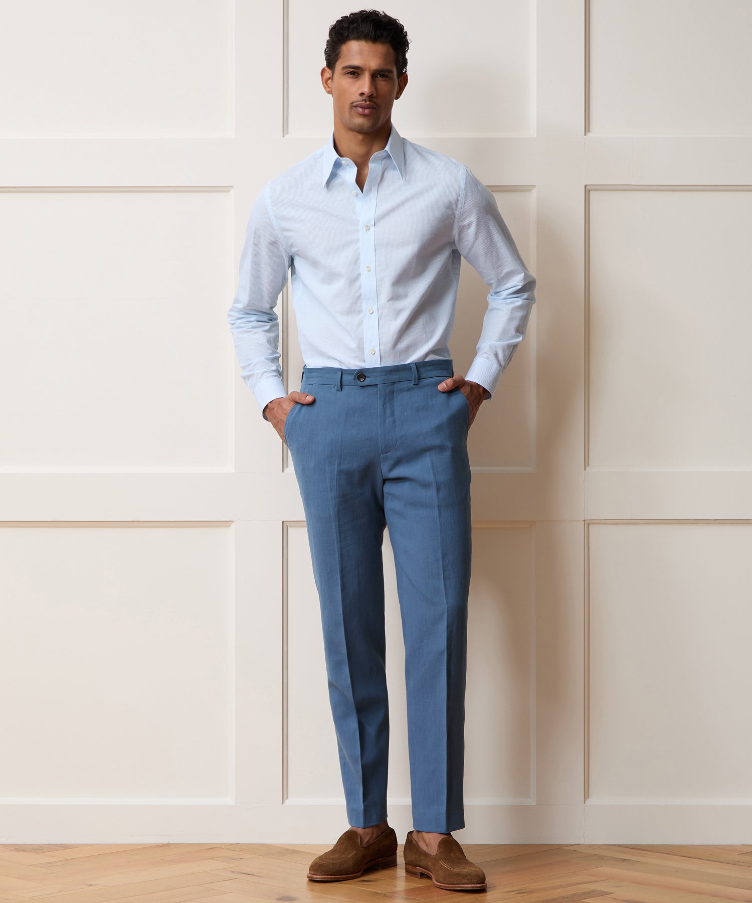 Italian Cotton-Linen Long Point Collar Dress Shirt