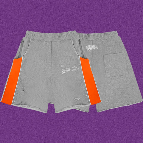 Roughplay Small Logo Track Shorts - Light Grey/Orange