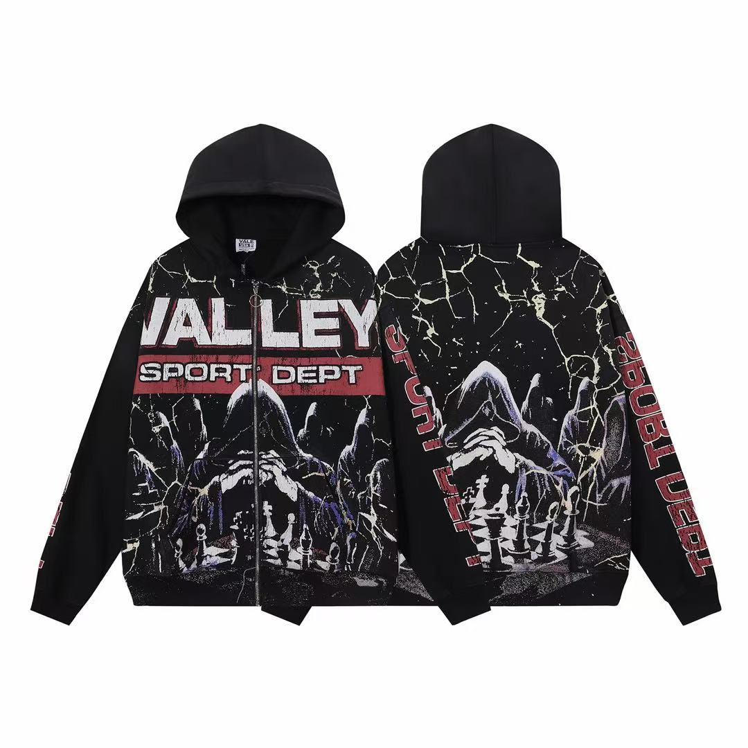 Vale Forever Valley Sport Dept Chess & Lightning Graphic Vintage Wash Full-Zip Hoodie
