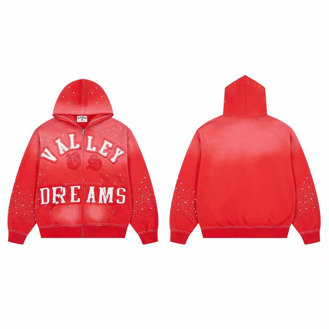 Vale Forever Valley Dreams Rhinestone & Applique Vintage Wash Full-Zip Hoodie red