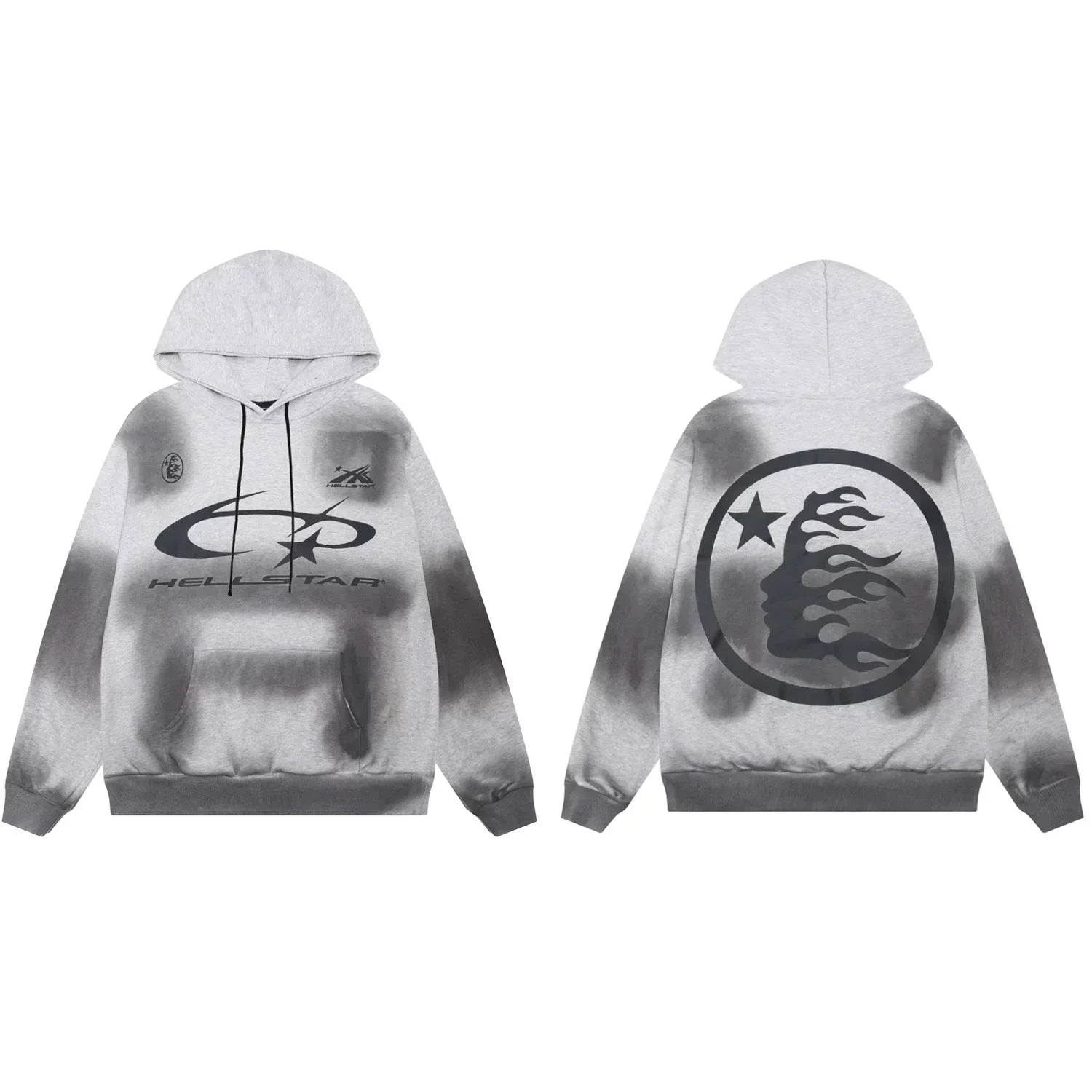 Hellstar Curved Logo & Circular Face Grey Hoodie