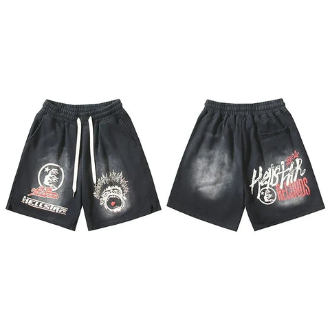 Hellstar Records Multi-Graphic Black Shorts