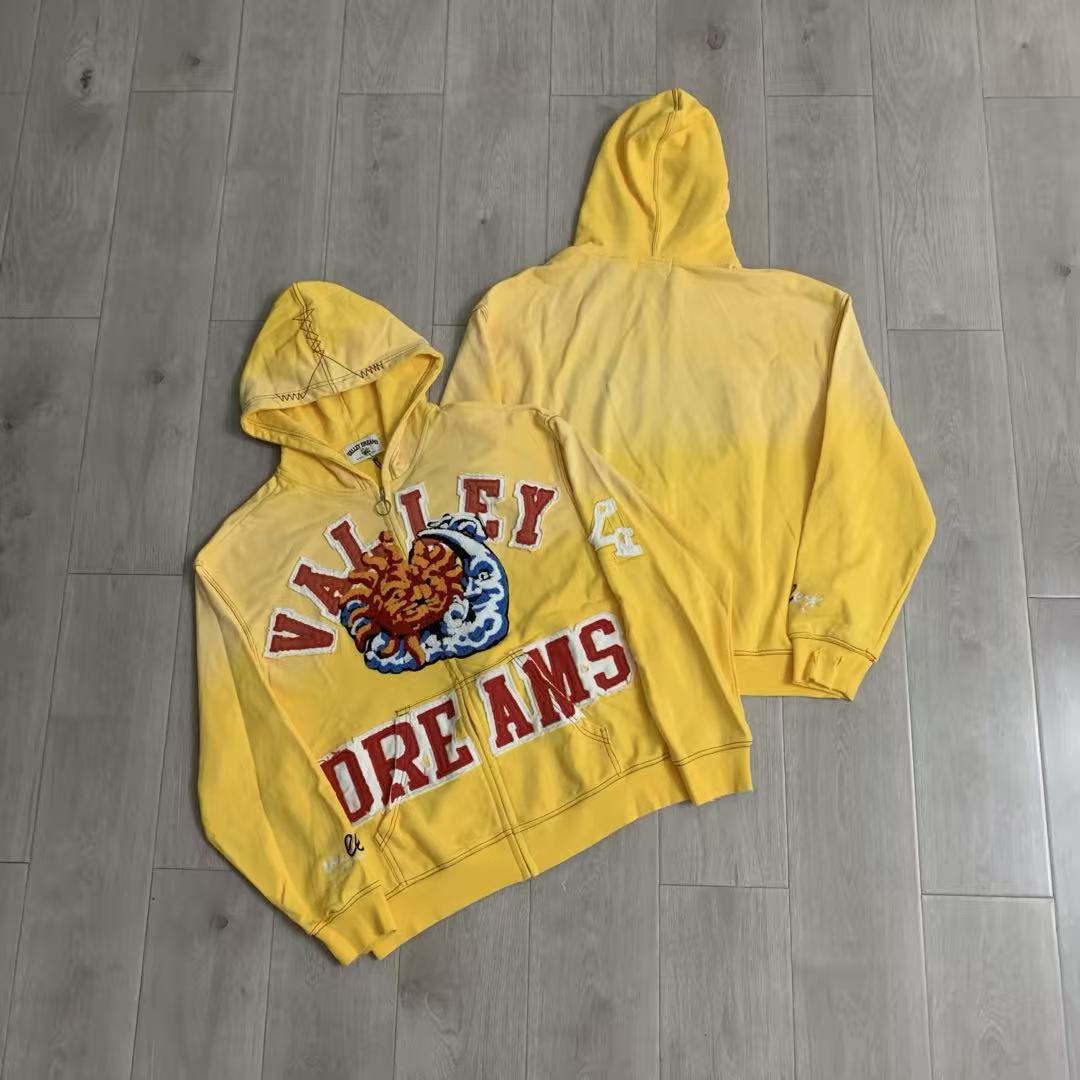 Vale Forever Valley Dreams Sun & Wave Graphic Vintage Wash Full-Zip Hoodie yellow