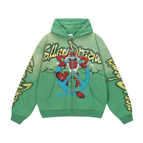 Vale Forever Valley Dreams Cartoon Graphic Vintage Wash Full-Zip Hoodie