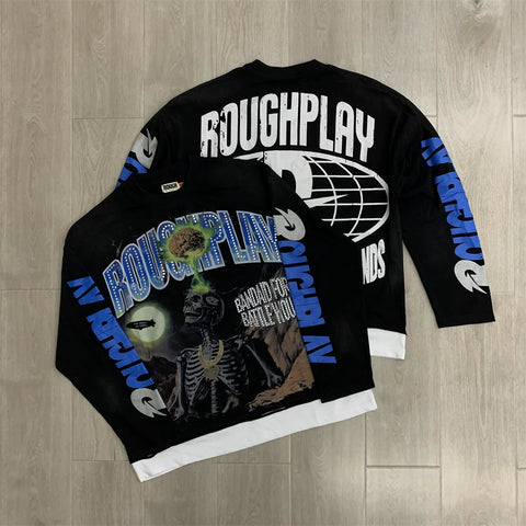 Roughplay Skull Graphic Heavyweight Long-Sleeve Tee - Black/Blue