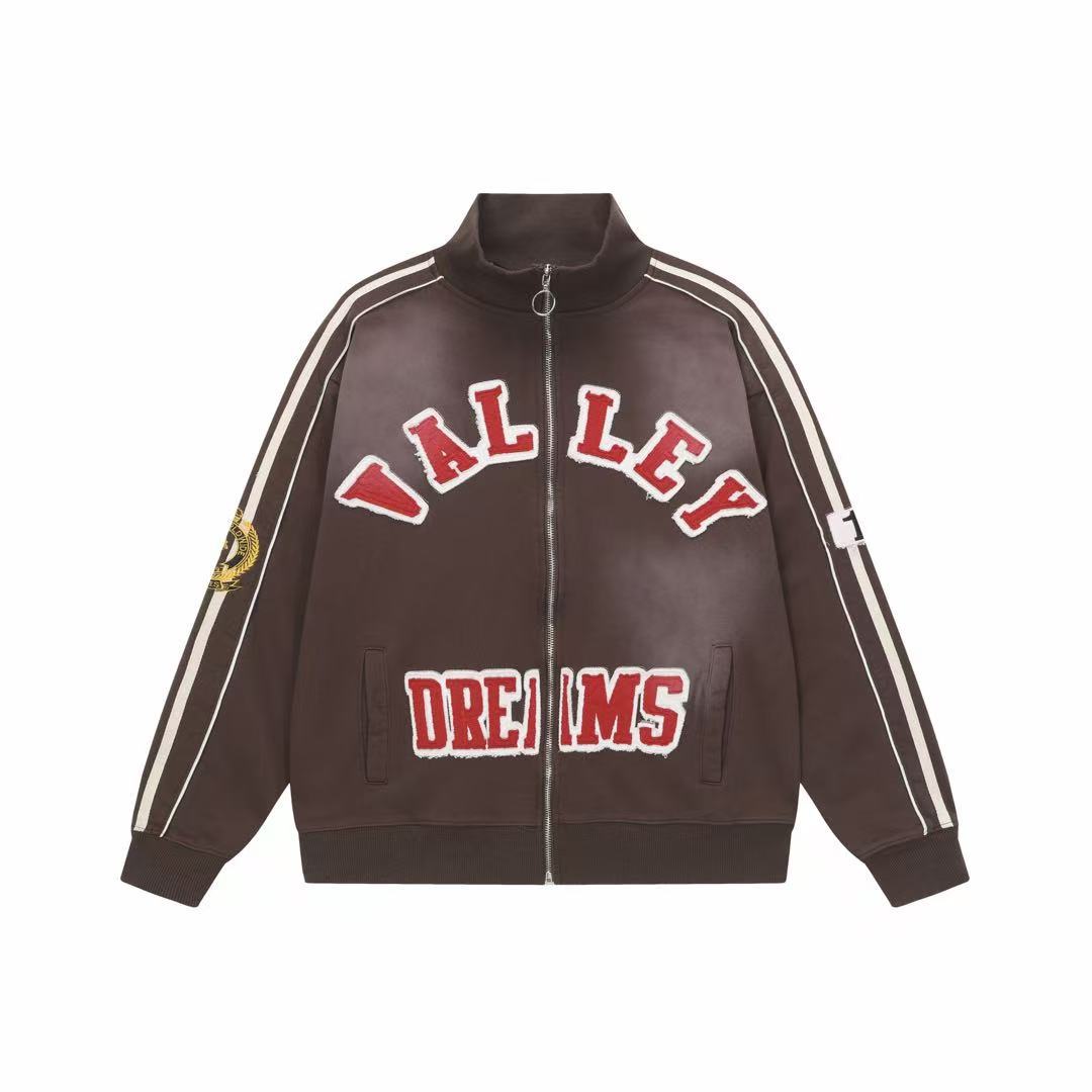 Vale Forever Valley Dreams Chenille Patch Lettering Vintage Wash Track Jacket brown