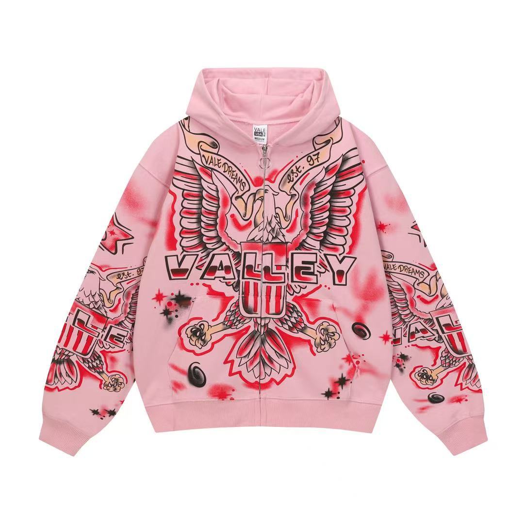 Vale Forever Valley Dreams Eagle Graphic Vintage Wash Full-Zip Hoodie pink
