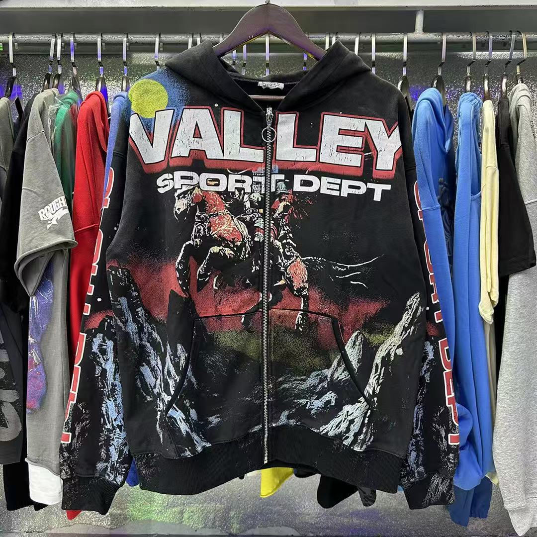 Vale Forever Valley Sport Dept Knight & Horse Graphic Vintage Wash Full-Zip Hoodie