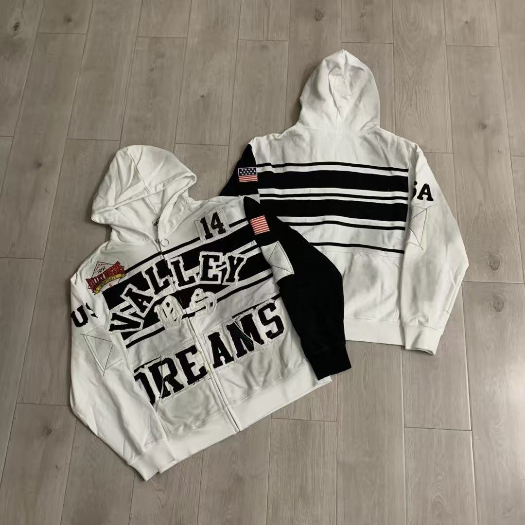 Vale Forever Valley Dreams Colorblock & Striped Vintage Full-Zip Hoodie white