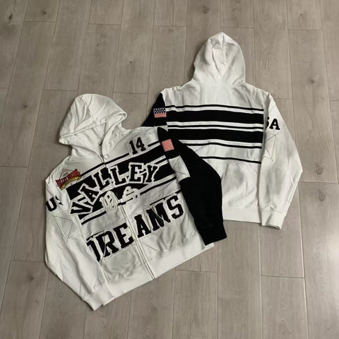 Vale Forever Valley Dreams Colorblock & Striped Vintage Full-Zip Hoodie white