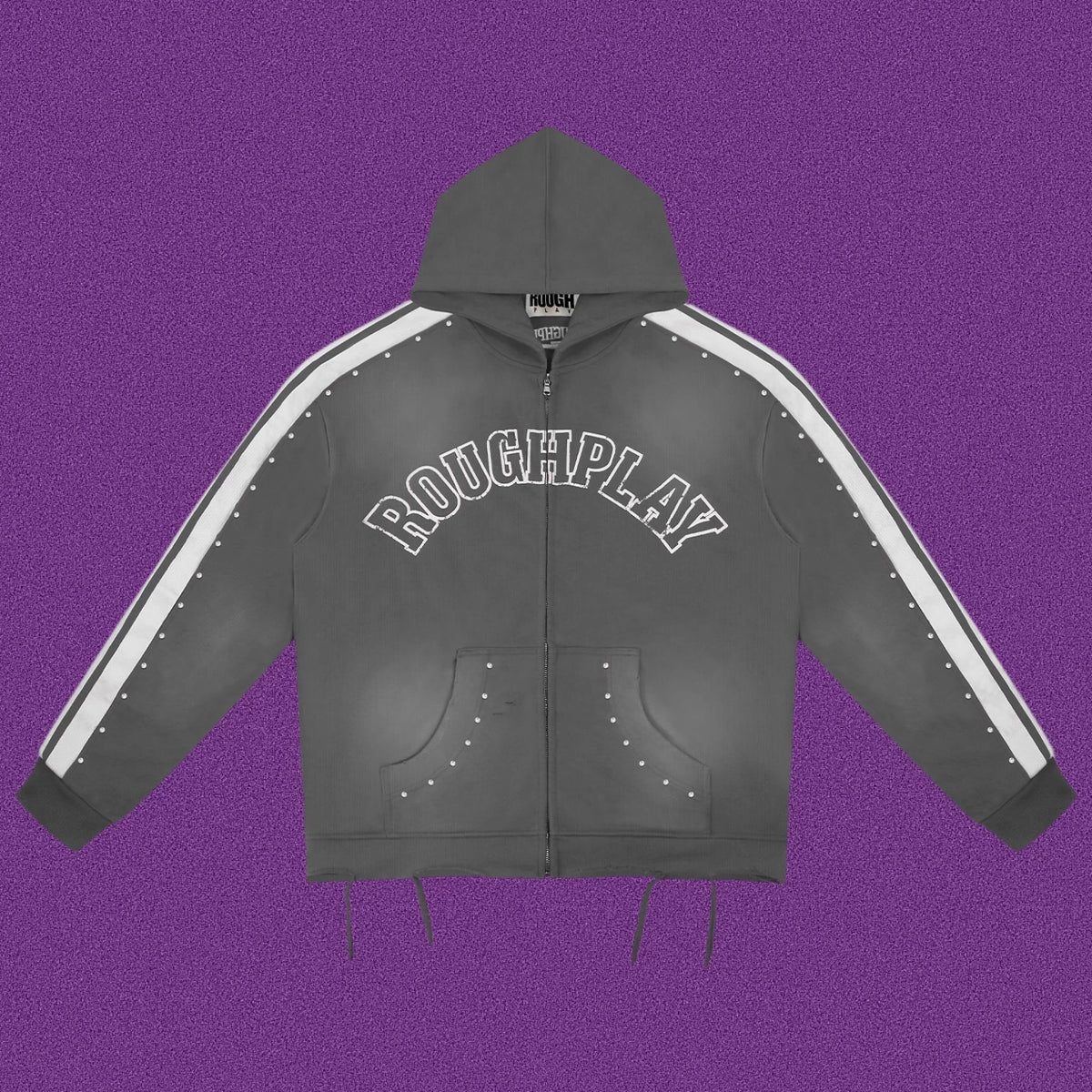 Roughplay Arch Logo Track Zip-Up Hoodie - Dark Grey