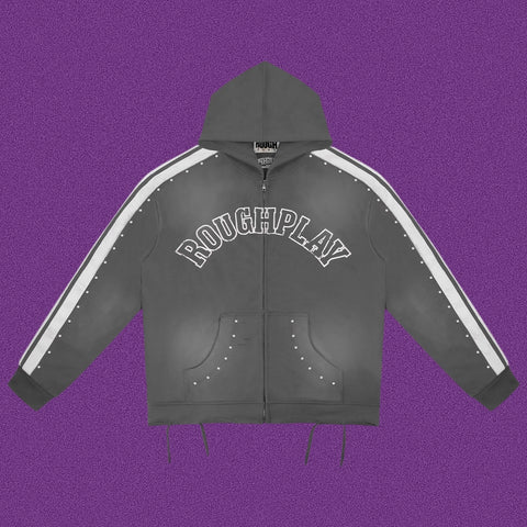 Roughplay Arch Logo Track Zip-Up Hoodie - Dark Grey
