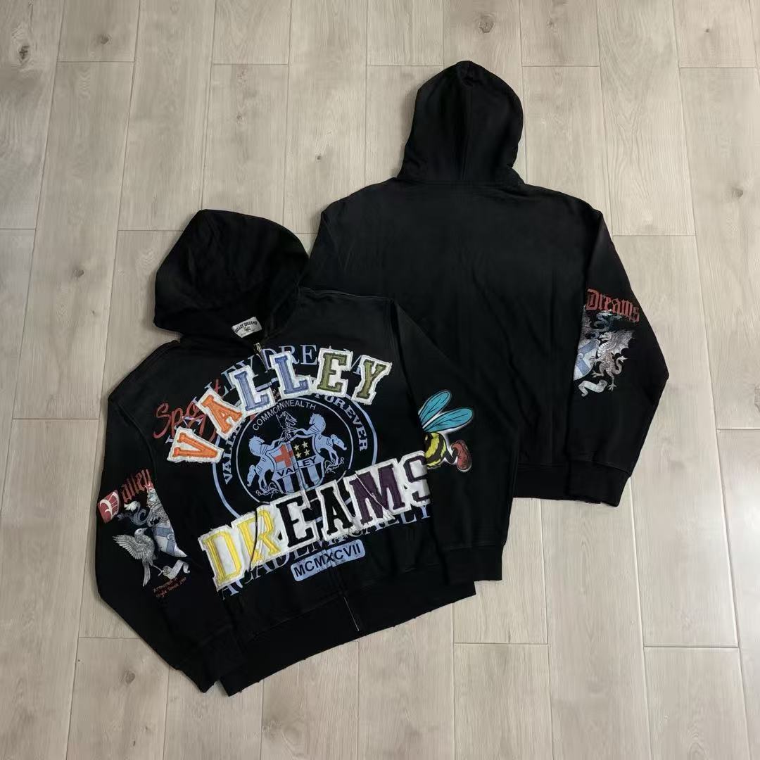 Vale Forever Valley Dreams Crest & Bee Graphic Vintage Wash Full-Zip Hoodie