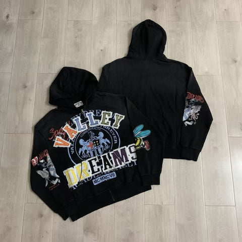 Vale Forever Valley Dreams Crest & Bee Graphic Vintage Wash Full-Zip Hoodie