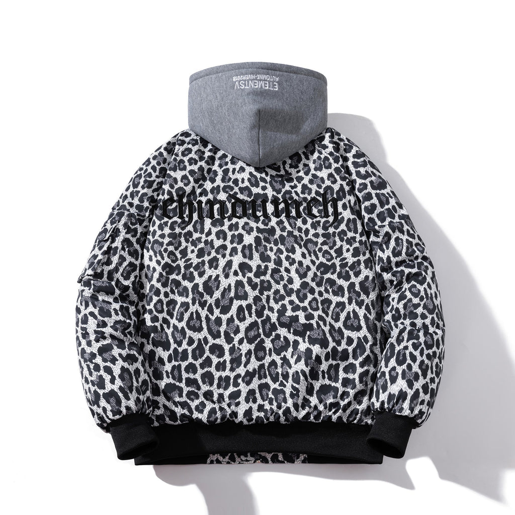 Mens Vintage Jackets Leopard print jacket Autumn padded jacket Thermal baseball jersey