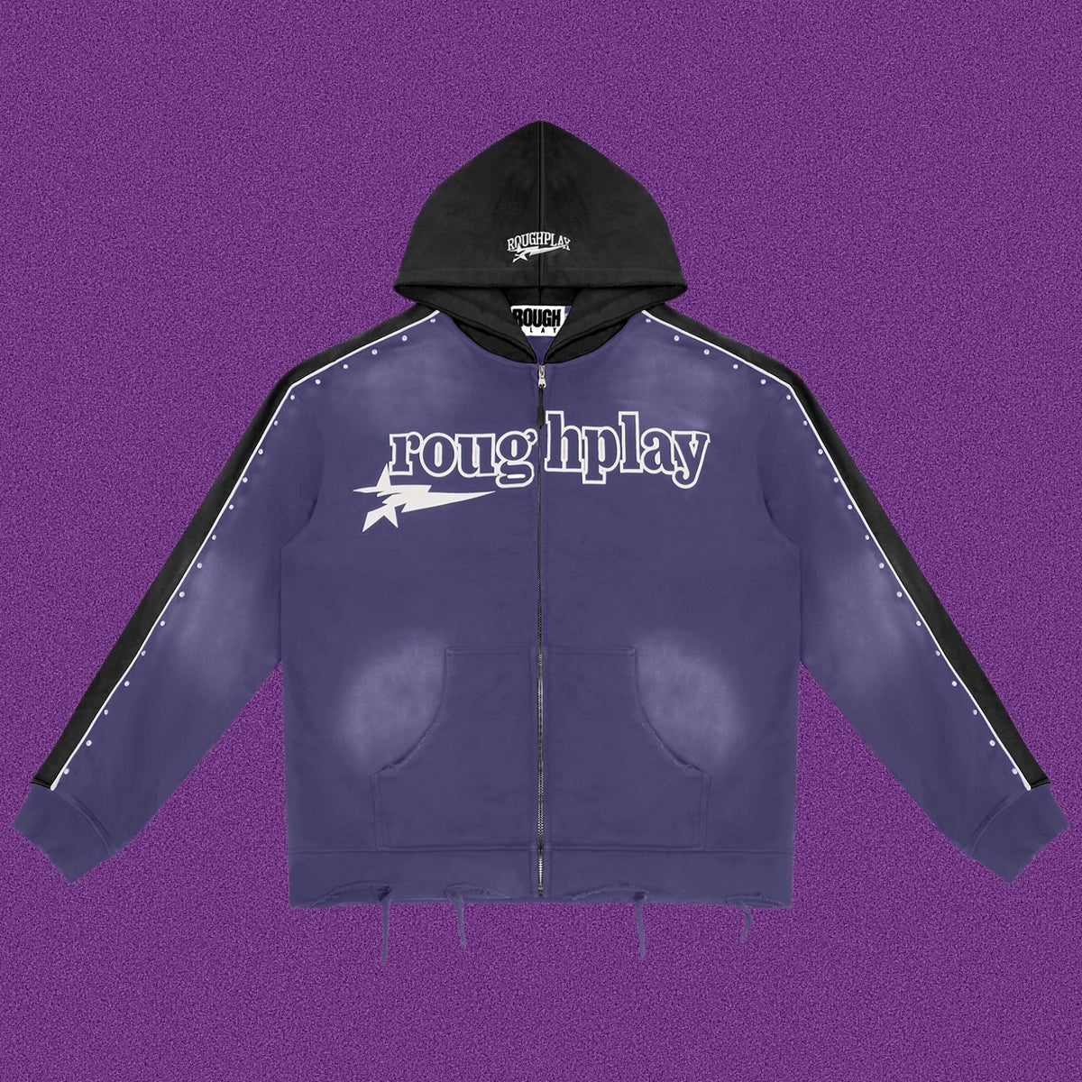 Roughplay Straight Logo Track Zip-Up Hoodie - Deep Blue/Black